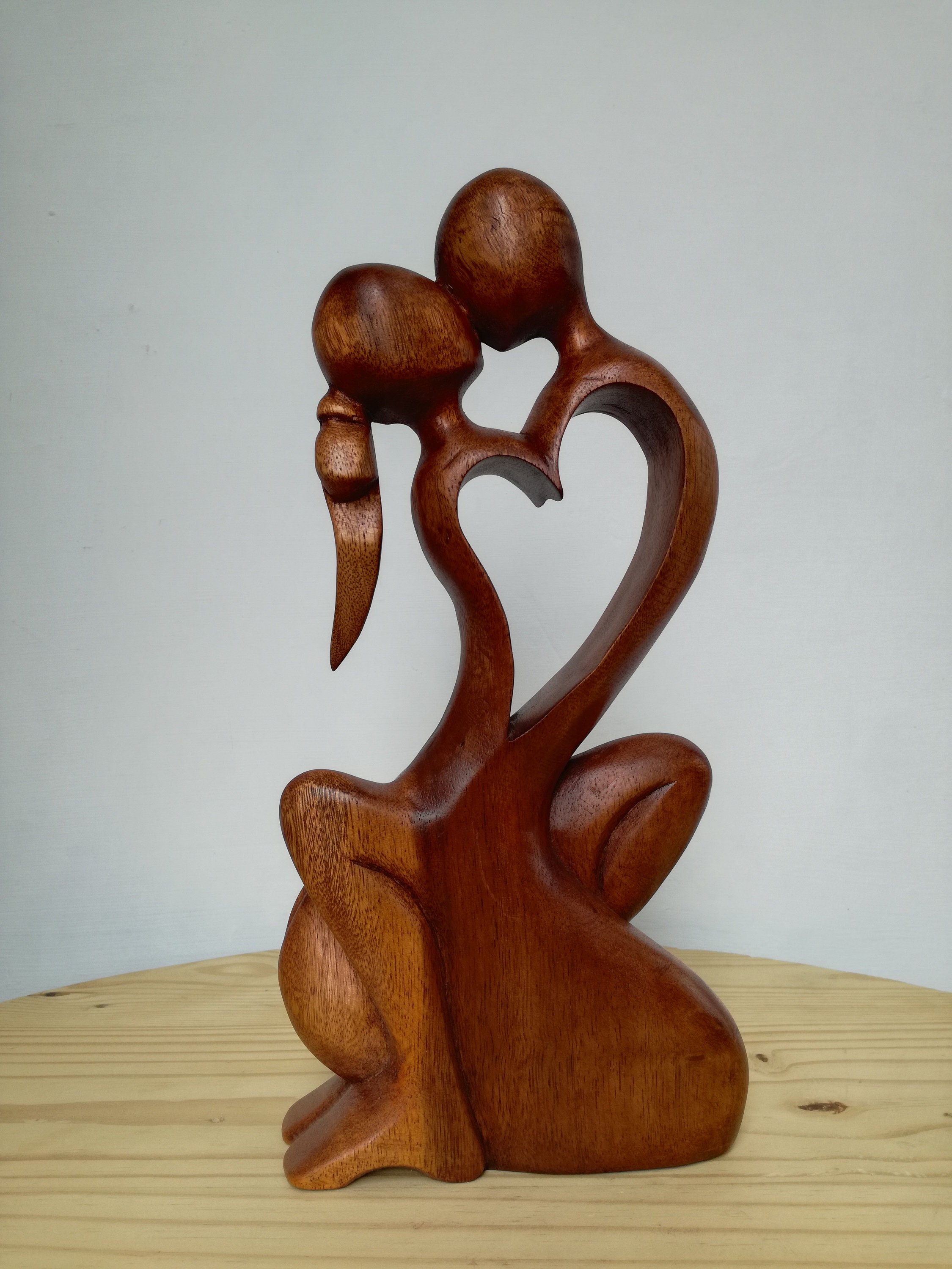 Hand Carved Wood Man Woman Embracing Heart Love - Etsy