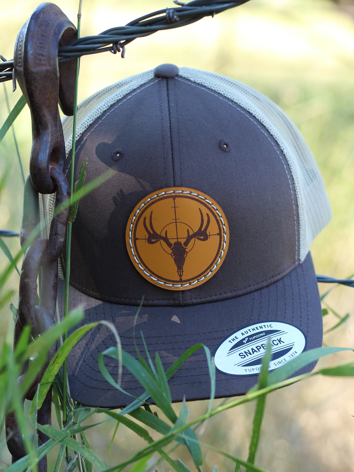 Deer Skull Crosshairs Hunting Hat Leather Patch Mesh Etsy