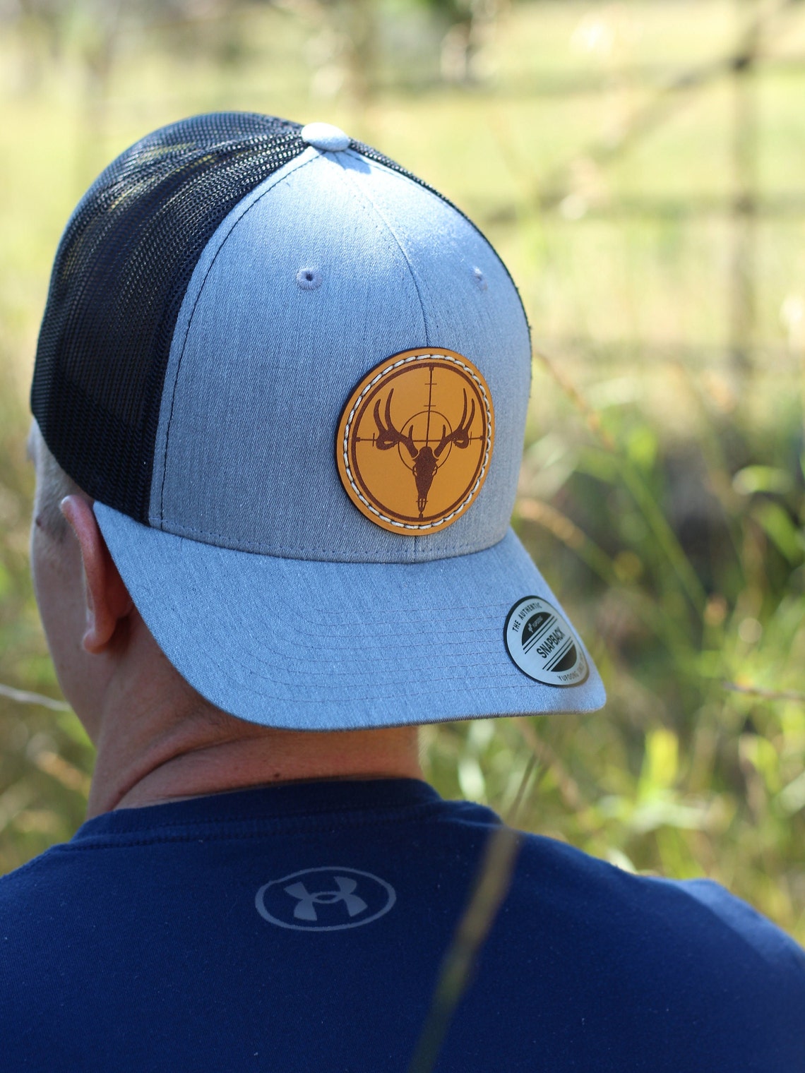 Deer Skull Crosshairs Hunting Hat Leather Patch Mesh Etsy