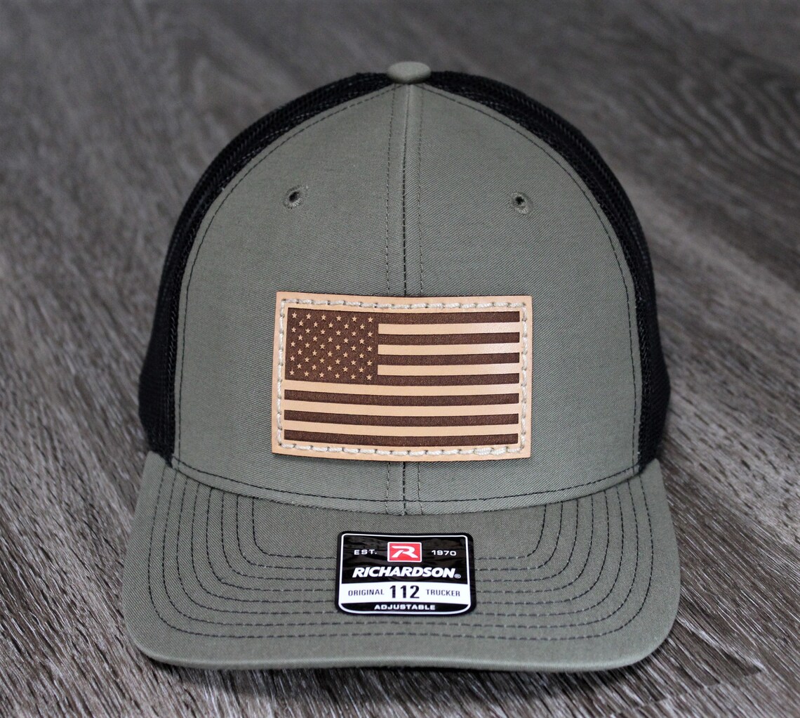 American flag leather patch hat richardson 112 mesh back etsy American flag leather patch hat richardson 112 mesh back etsy