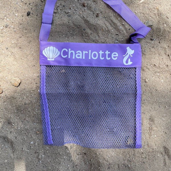 Custom Name Seashell Collecting Bag | Personalized Kids Beach Bag | Sand Toy Collector Bag | Custom Kids Toy Bag | Mesh Shell Bag