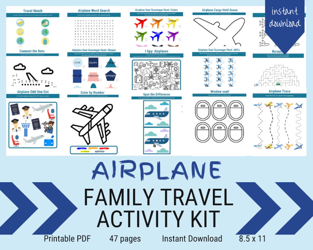 Airplane Activity Book, Airplane Games for Kids, Printable Travel Games ...