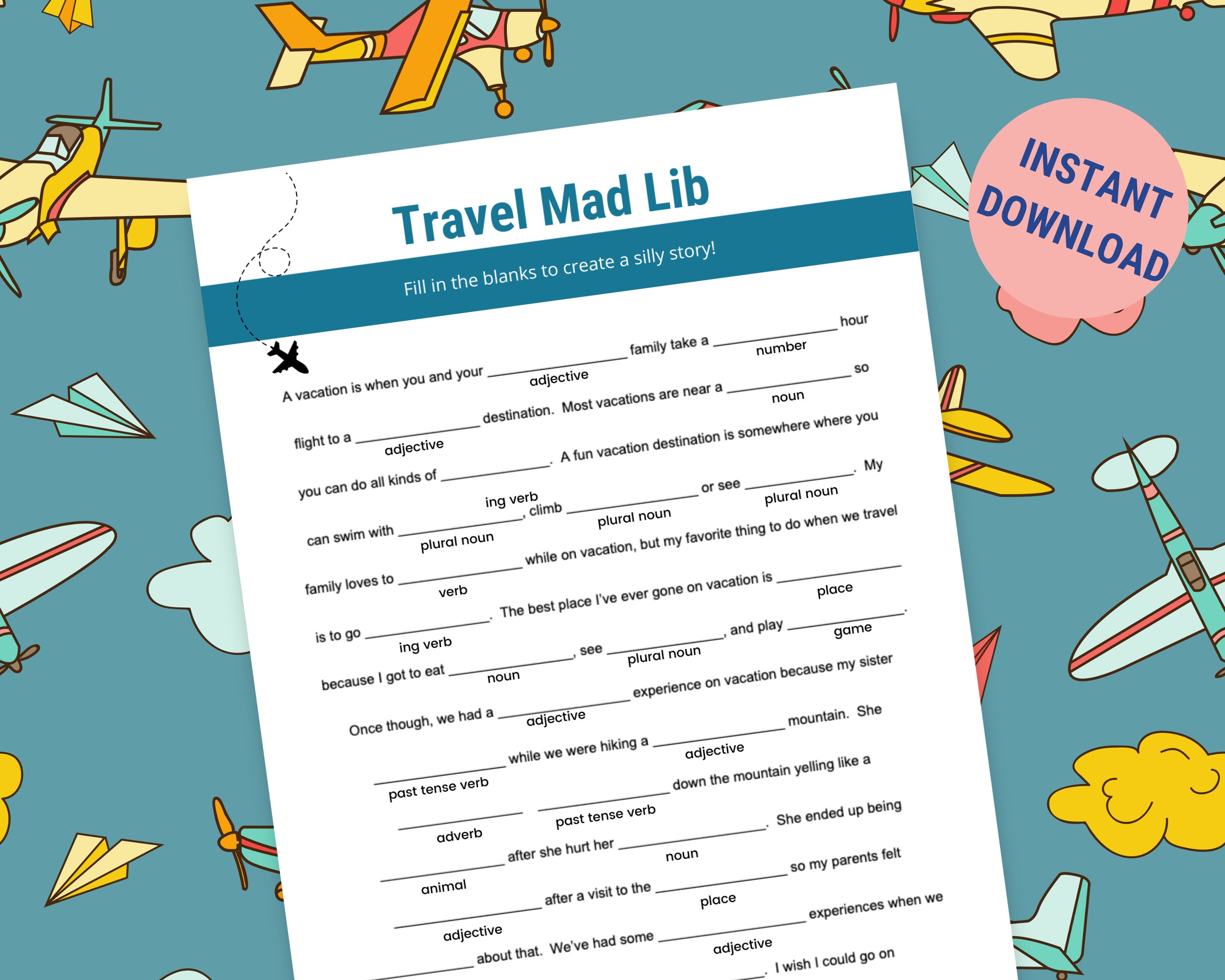 Mad Libs for Kids, Printable Airplane Activities, Plane Activities for Kids, Travel Worksheet ...