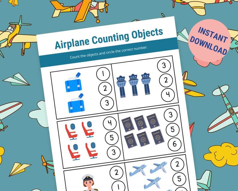 Preschool Counting Activity Printable, Printable Airplane Activities