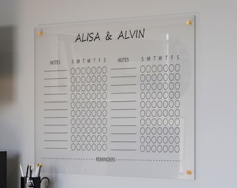 Whiteboard Calendar for Wall | Dry Erase Writing Board| Personalized Wall Calendar for Family| Acrylic Glass Board Chore Chart Children
