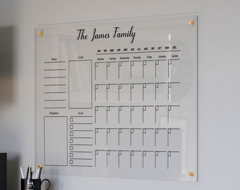 Personalize Dry erase Board| Acrylic Family Calendar |Gold Text Yearly Planner 2024 |Acrylic Weekly Calendar| Large Glass Calendar