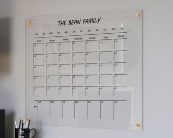 Monthly & Weekly Calendar for Wall  | Customisable Minimalist family Wall Calendar | Vertical Clear Acrylic Calendar |Dry Erase Calendar