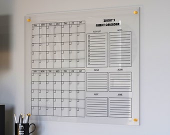 Personalized Family Organization | Monthly & Weekly Calendar | Acrylic Planner for Wall | Erasable Whiteboard Calendar
