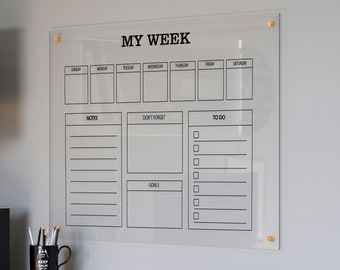 Personalized Monthly and Weekly Planner for Wall | 2024 Dry Erase Board with Side Notes |Command Center Set | Clear Family Wall Planner