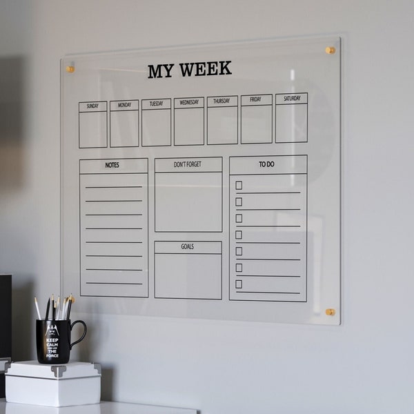 Personalized Monthly and Weekly Planner for Wall | 2024 Dry Erase Board with Side Notes |Command Center Set | Clear Family Wall Planner