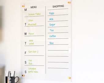 Board for Fridge | Acrylic Weekly Menu Planner | Magnetic Whiteboard | Organization Board 2024 | Large Wall Calendar |  Kitchen Decor