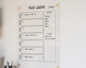 Custom Dry Erase Board For Wall | Acrylic Glass Board Chore Chart  | Large Wall Calendar | Message Note Board | 2024 Acrylic Planner