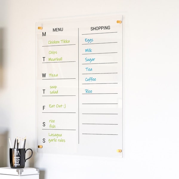 Board for Fridge | Acrylic Weekly Menu Planner | Magnetic Whiteboard | Organization Board 2024 | Large Wall Calendar |  Kitchen Decor