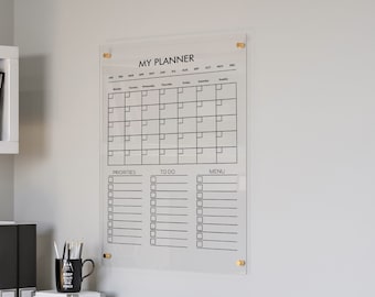 Acryl familieplanner | Gepersonaliseerde droog wissen bord | 2024 Kalender voor muur | Glazen whiteboardplanner | Maand- en weekkalender