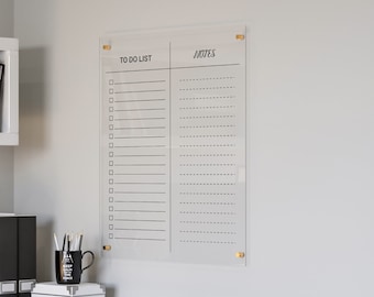 Clear Acrylic Calendar|  Minimalist Family Planner | Dry Erase Board | Gold Text Option | Acrylic Planner for Wall | Monthly & Weekly Board