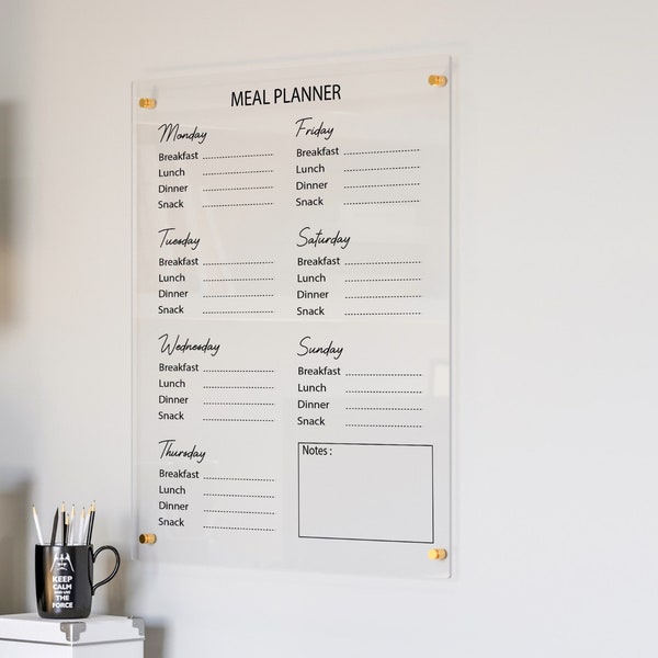 Acrylic Wall Calendar for Meal Planner |Custom Dry Erase Calendar | Monthly menu planner | Kitchen Decor | Magnetic planner 2024