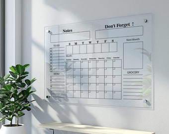 Planificador de calendario de pared familiar de acrílico personalizado 2024 / Planificador mensual semanal de acrílico personalizado / Tablero de visión de organización / Planificador colgante