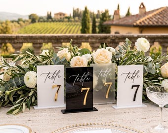 3D Acrylic Table Numbers, Mirror Gold Wedding Reception Signage, White Wedding Table Numbers