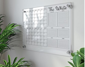 Familieorganisatie | Gepersonaliseerde planner | Wekelijkse en maandelijkse planner | Acrylkalender voor muur | Droog uitwisbare whiteboardkalender