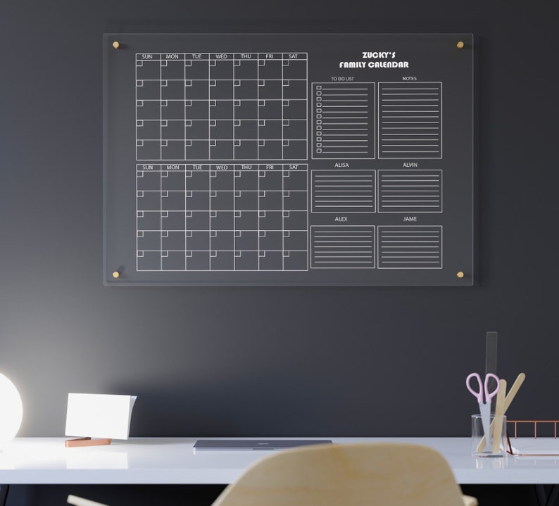 Personalized Family Organization Monthly & Weekly Calendar Acrylic Planner for Wall Erasable Whiteboard Calendar image 4