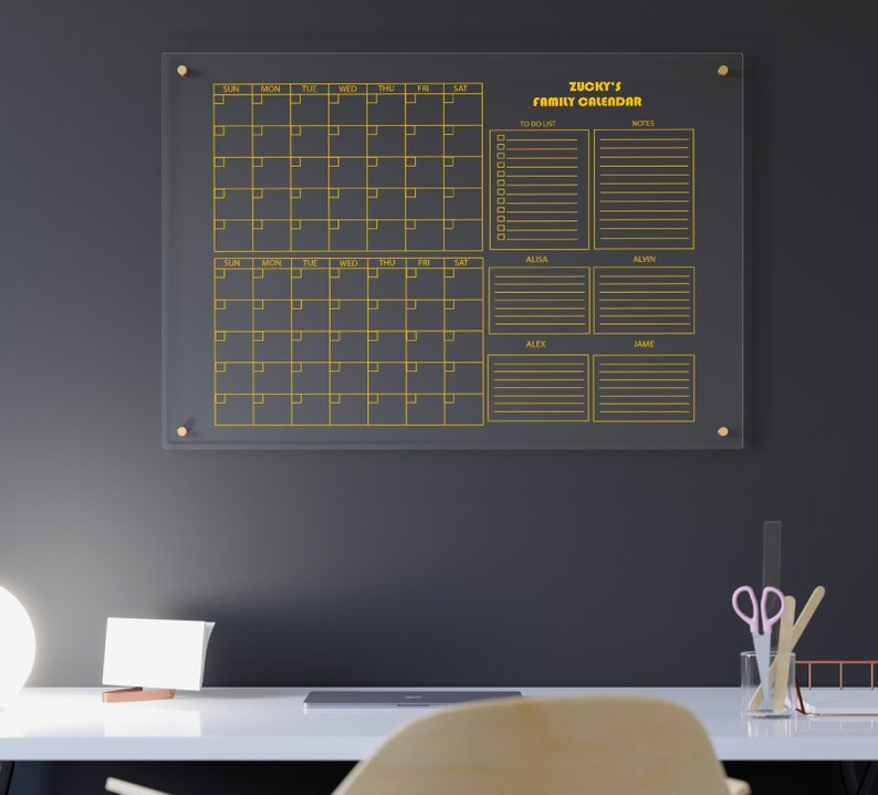 Personalized Family Organization Monthly & Weekly Calendar Acrylic Planner for Wall Erasable Whiteboard Calendar image 5
