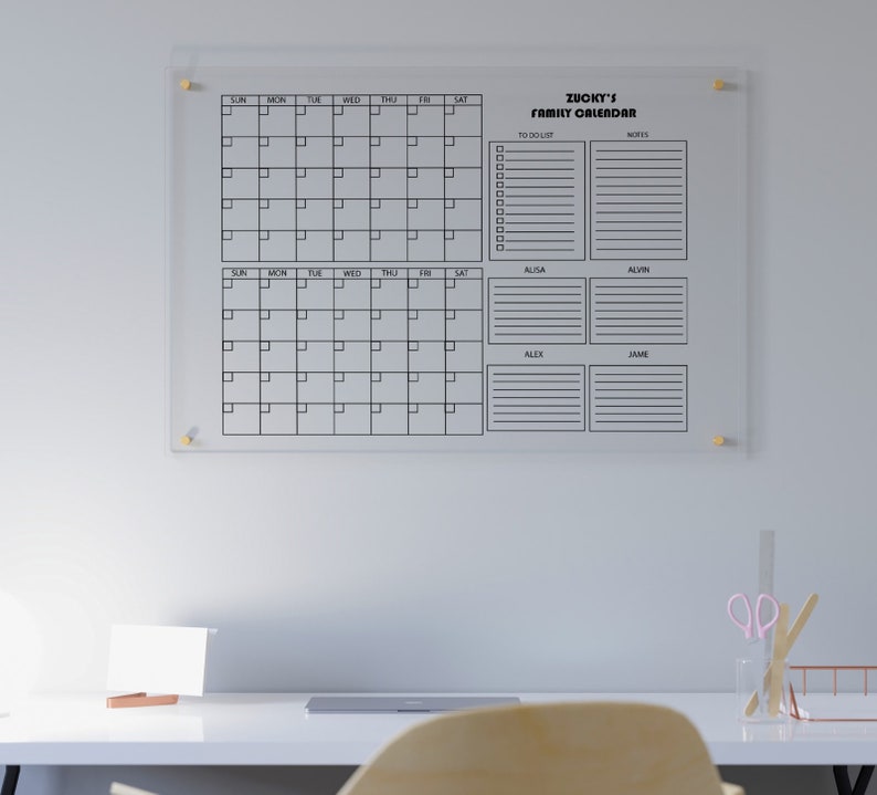 Personalized Family Organization Monthly & Weekly Calendar Acrylic Planner for Wall Erasable Whiteboard Calendar image 3