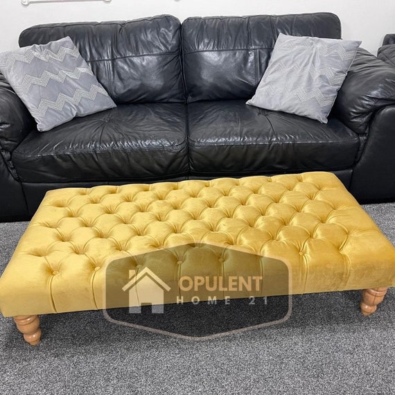Extra Large Mustard Gold Plush Velvet Chesterfield Footstool Coffee Table. Etsy