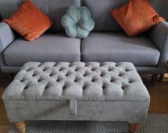 Handmade Naples Fabric Storage Ottoman Bench: Upholstered Footstool Toy Box