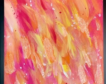 12x16 Framed Bold Sunburst Abstract Painting