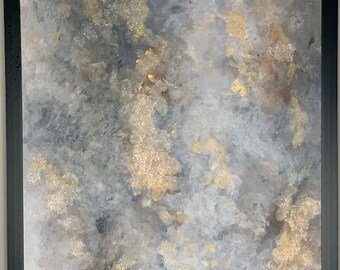 12x16 Framed Black and Gold Abstract Acrylic Painting