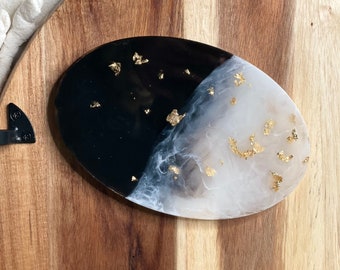 Small Oval Tray Decor - Black & White Swirl