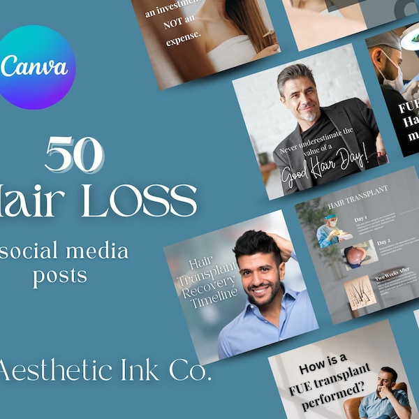 50 Hair loss Canva Templates, Hair restoration, Social Media Templates, Medical Aesthetics, Cosmetic Surgery IG Post