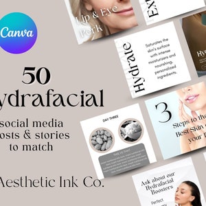 50 Hydrafacial Canva Templates, Social Media Templates, Medical Aesthetics, Instant download, Cosmetic Surgery IG Posts, aesthetician