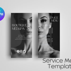 Cardápio de serviços, lista de preços do Boutique Medspa, injetor de enfermeira cosmética, cardápio de serviços de estética médica, lista de preços