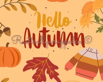 Hello Autumn Phone Wallpaper, Hello Fall Digital Phone Wallpaper Background, Digital Download, Cute Digital Download