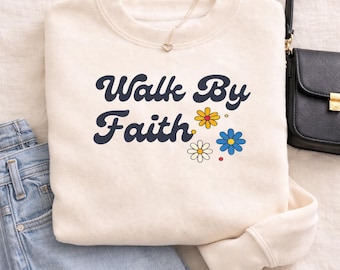 Walk By Faith PNG, Faith PNG, Christian Shirt Design, Bible Verse Clipart, Retro Christian PNG, Inspirational Sublimation Download