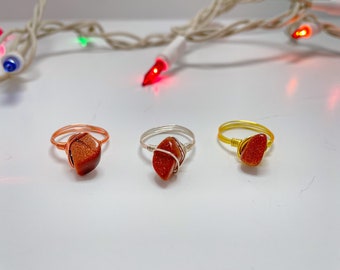 Goldstone Wire-wrapped Crystal Ring