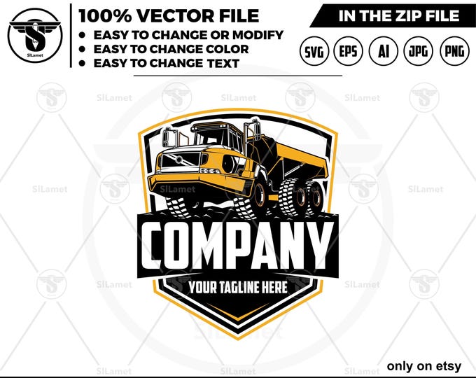 rock truck logo, big Truck logo, american dump truck logo, trucking logo, industry, heavy, machinery, Volvo articulating truck