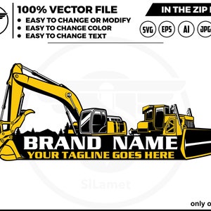 Excavator & Bulldozer Logo: Earth Digging SVG, Construction Logo (Digital Download)