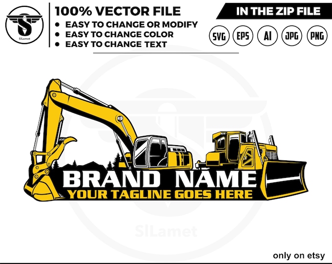 Excavator & Bulldozer Logo: Earth Digging SVG, Construction Logo (Digital Download)