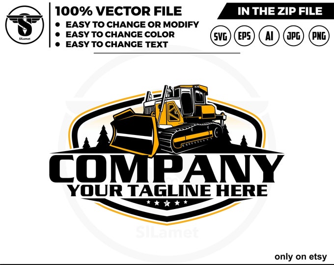 Bulldozer logo - equipment vehicles logo - heavy equipment logo - Bulldozer svg - John Deere Dozer
