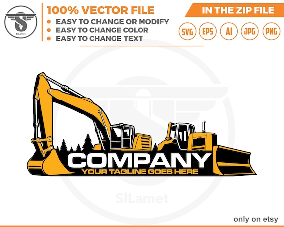 Bulldozer and excavator logo - Heavy Equipment logo - Construction Logo