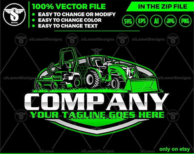 tractor loader and Lawn Mowers logo- Zero Turn mowers logo - Tractor kubota logo - grass cleaner logo