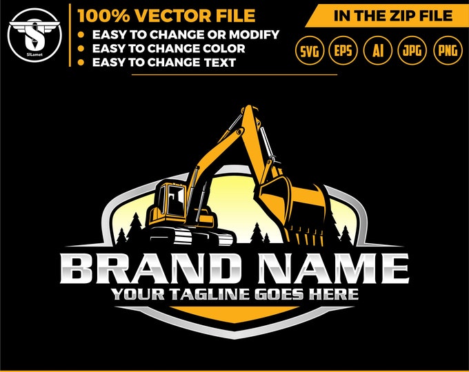 excavator logo template - bucket excavator svg - construction logo - digging logo - earth digging logo - excavator svg