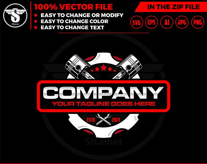 pistons car logo - car service logo - car repair logo template