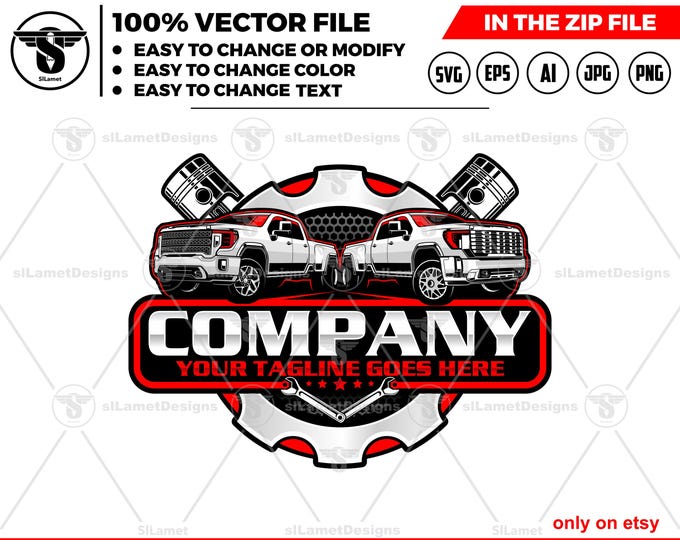 pickup repair logo template - gmc truck - car service - svg