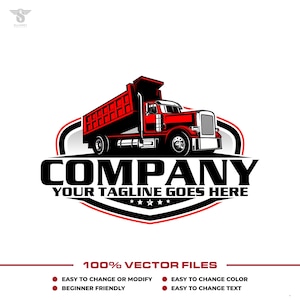 Logo de camion-benne, logo vectoriel modifiable pour l'image de marque des entreprises de construction et de transport (SVG AI)
