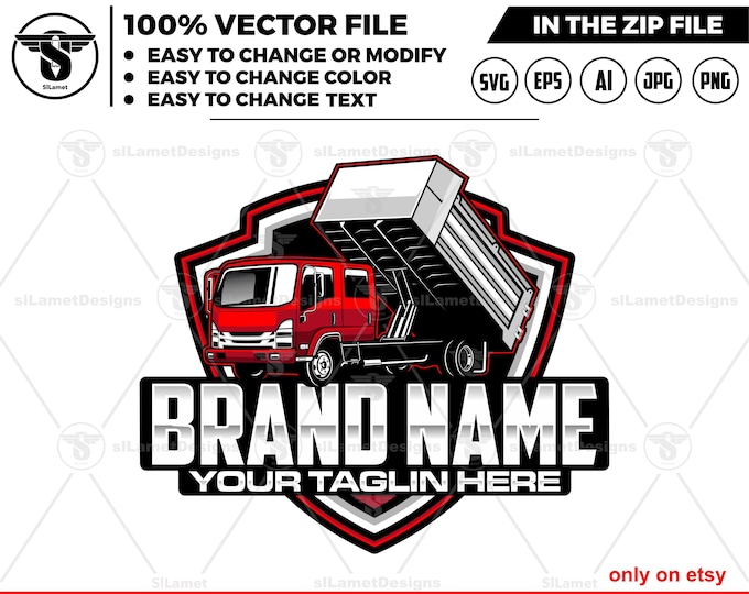 American Light-Duty Dump Truck Logo - Small Dump Truck Design - USA Hauling Vehicle - Compact Truck Badge