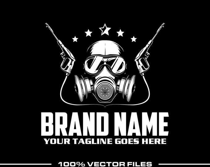 Gas Mask Logo: Fully Editable, Tactical Power Washing Pressure Template Design