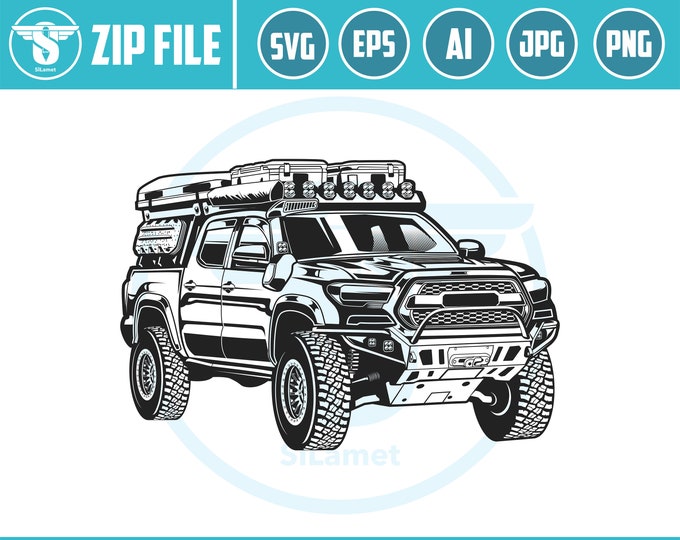 Modified Toyota Tacoma TRD Off-Road svg, pickup truck, pickup truck svg, pickup truck tshirt, silhouette SVG Vector Cricut Cut Cutting